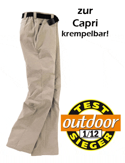 Der Testsieger - die Lulaka Outdoorhose von Maier Sports in Kurzgrößen und Langgrößen