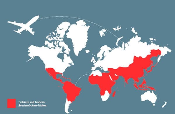Weltkarte der Gebiete mit hohem Stechmücken Risiko