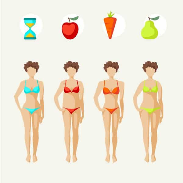Die unterschiedlichen Körperformen bei Frauen - Apfelform, Karottenform, Birnenform und Sanduhrform