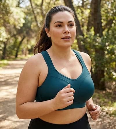 Frau mit großer Oberweite beim Joggen mit gut sitzendem Sport-BH