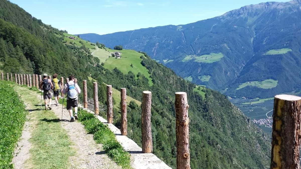 Wandergruppe mit Talblick in Südtirol – E5 Alpenüberquerung
