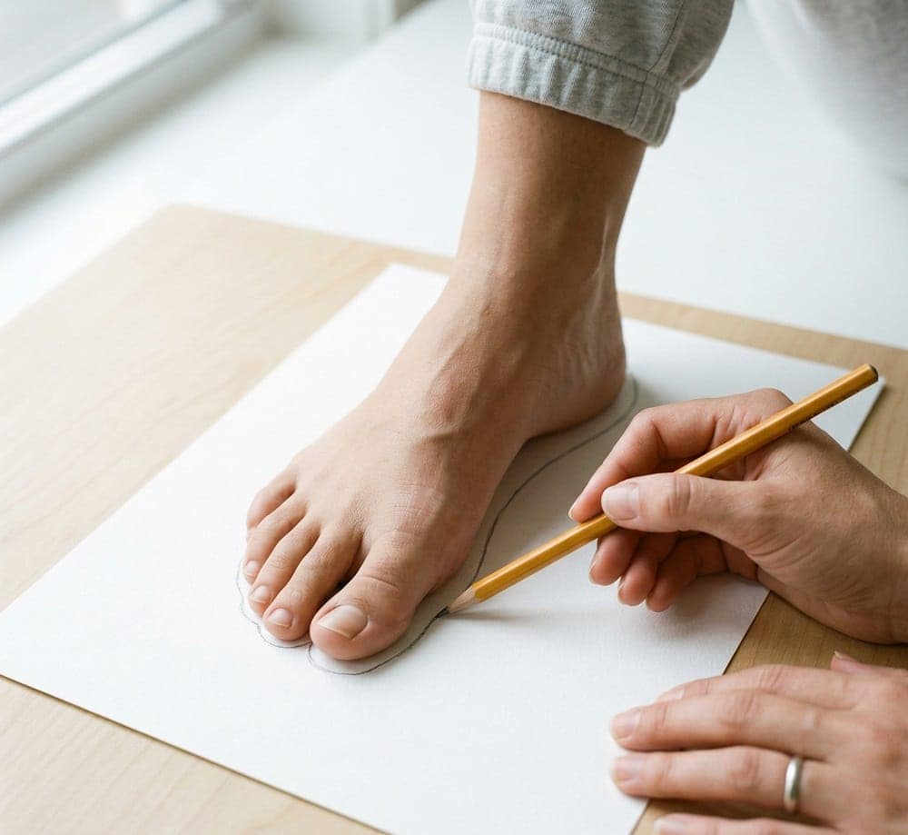 Fußkontur auf Papier abzeichnen – Selbsttest für Schuhweite
