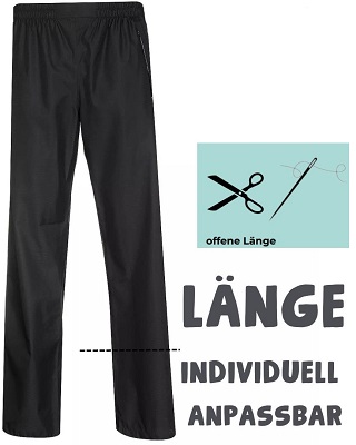 FlexiFit Regenhose Damen: Länge individuell anpassbar FlexiFit Regenhose für Damen mit offener Länge, individuell anpassbar