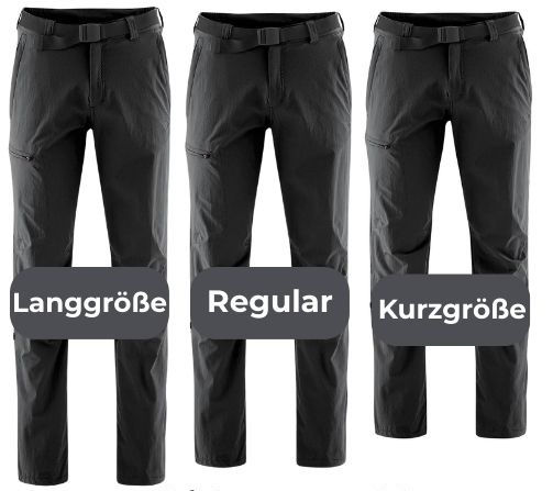 Herren Wanderhose in Langgröße, Normalgröße und Kurzgröße im direkten Längenvergleich
