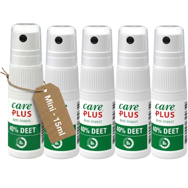 Care Plus DEET 40% Mini - Mückenspray 15 ml | 5er Set